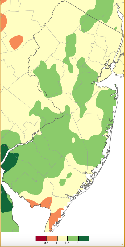 Figure 7. Precipitation across New Jersey from 8 AM on April 10th through 8 AM April 13th based on a PRISM (Oregon State University) analysis generated using NWS Cooperative, CoCoRaHS, NJWxNet, and other professional weather station observations. Precipitation across New Jersey from 8 AM on April 10th through 8 AM April 13th based on a PRISM (Oregon State University) analysis generated using NWS Cooperative, CoCoRaHS, NJWxNet, and other professional weather station observations.