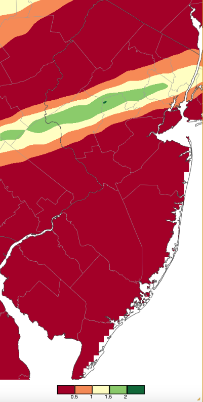 Figure 5. Precipitation across New Jersey from 8 AM on April 5th through 8 AM April 6th based on a PRISM (Oregon State University) analysis generated using NWS Cooperative, CoCoRaHS, NJWxNet, and other professional weather station observations. Precipitation across New Jersey from 8 AM on April 5th through 8 AM April 6th based on a PRISM (Oregon State University) analysis generated using NWS Cooperative, CoCoRaHS, NJWxNet, and other professional weather station observations.
