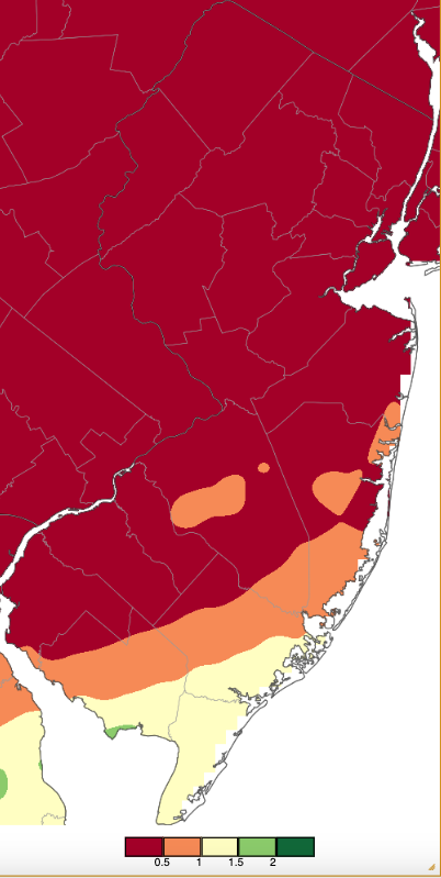 Figure 6. Precipitation across New Jersey from 8 AM on April 6th through 8 AM April 8th based on a PRISM (Oregon State University) analysis generated using NWS Cooperative, CoCoRaHS, NJWxNet, and other professional weather station observations. Precipitation across New Jersey from 8 AM on April 6th through 8 AM April 8th based on a PRISM (Oregon State University) analysis generated using NWS Cooperative, CoCoRaHS, NJWxNet, and other professional weather station observations.