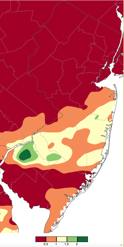 Figure 9. Precipitation across New Jersey from 8 AM on August 10th through 8 AM August 12th based on a PRISM (Oregon State University) analysis generated using generated using NWS Cooperative and CoCoRaHS observations. Note the scale in inches beneath the map. Precipitation across New Jersey from 8 AM on August 10th through 8 AM August 12th based on a PRISM (Oregon State University) analysis generated using generated using NWS Cooperative and CoCoRaHS observations.