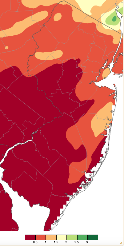 Figure 6. Precipitation across New Jersey from 8 AM on August 20th through 8 AM August 21st based on a PRISM (Oregon State University) analysis generated using NWS Cooperative, CoCoRaHS, NJWxNet, and other professional weather station observations. Precipitation across New Jersey from 8 AM on August 20th through 8 AM August 21st based on a PRISM (Oregon State University) analysis generated using NWS Cooperative, CoCoRaHS, NJWxNet, and other professional weather station observations.