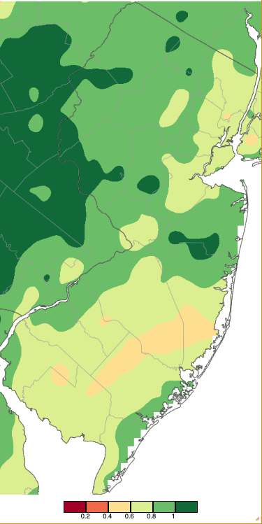 Figure 2. Precipitation across New Jersey from 7 AM on February 12th through 7 AM February 14th based on a PRISM (Oregon State University) analysis generated using NWS Cooperative and CoCoRaHS observations. Note the scale in inches beneath the map. Precipitation across New Jersey from 7 AM on February 12th through 7 AM February 14th based on a PRISM (Oregon State University) analysis generated using NWS Cooperative and CoCoRaHS observations.