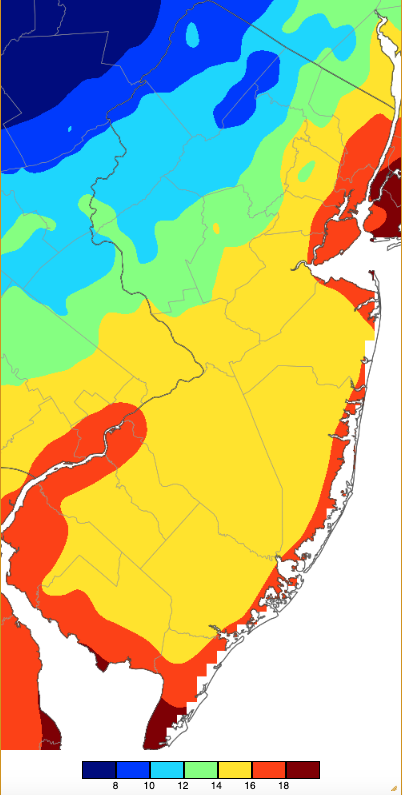 Figure 15. Minimum temperatures on February 19th based on a PRISM (Oregon State University) analysis generated using NWS, NJWxNet, and other professional weather stations. Minimum temperatures on February 19th based on a PRISM (Oregon State University) analysis generated using NWS, NJWxNet, and other professional weather stations.
