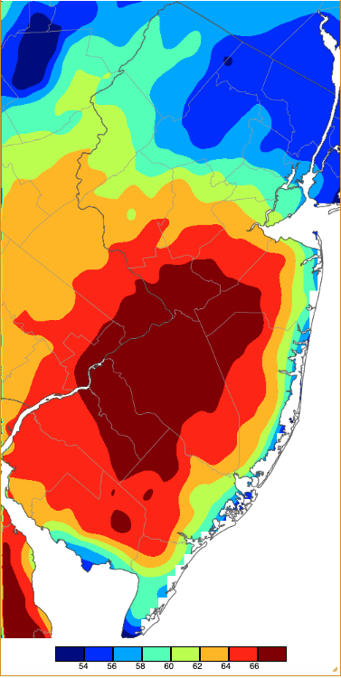 Figure 8. Maximum temperatures on February 27th based on a PRISM (Oregon State University) analysis generated using NWS, NJWxNet, and other professional weather stations. Maximum temperatures on February 27th based on a PRISM (Oregon State University) analysis generated using NWS, NJWxNet, and other professional weather stations.