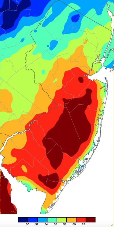 Figure 14. Maximum temperatures on February 27th based on a PRISM (Oregon State University) analysis generated using NWS, NJWxNet, and other professional weather stations. Maximum temperatures on February 27th based on a PRISM (Oregon State University) analysis generated using NWS, NJWxNet, and other professional weather stations.