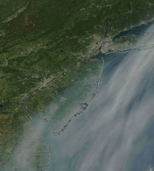 Figure 5. Close up of smoke over southeast NJ on the morning of October 1st (NASA Terra). Close up of smoke over southeast NJ on the morning of October 1st (NASA Terra).