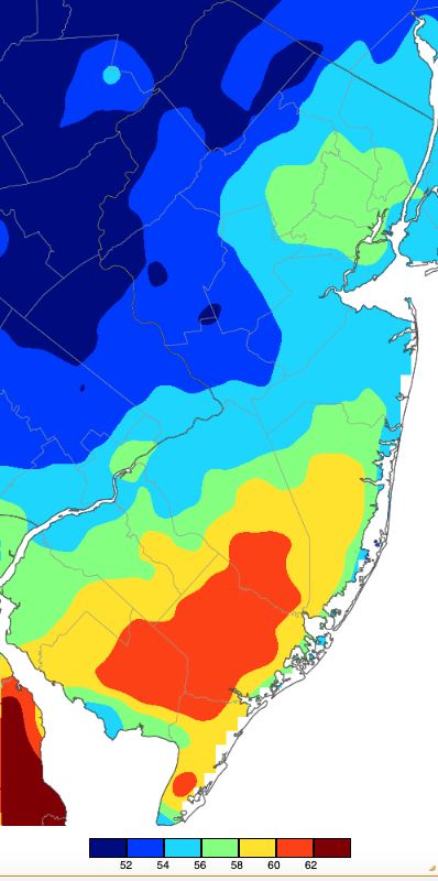 Figure 16. Maximum temperatures on January 25th based on a PRISM (Oregon State University) analysis generated using NWS, NJWxNet, and other professional weather stations. Maximum temperatures on January 25th based on a PRISM (Oregon State University) analysis generated using NWS, NJWxNet, and other professional weather stations.