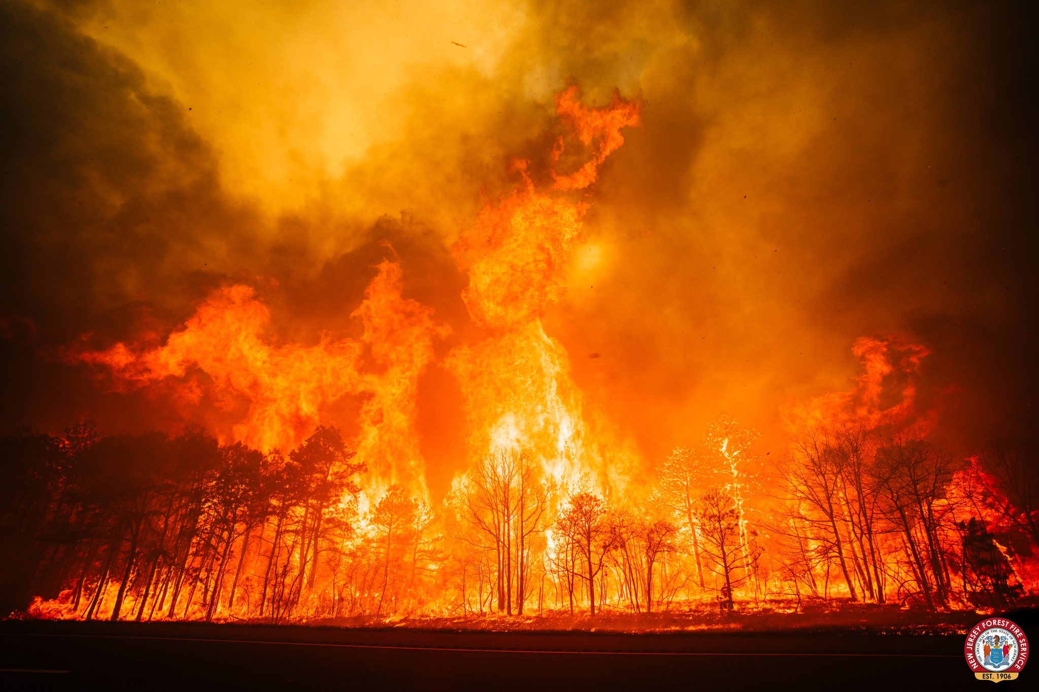 Figure 11. Jones Road wildfire the evening of April 22nd (courtesy of NJ Forest Fire Service). Jones Road wildfire the evening of April 22nd (courtesy of NJ Forest Fire Service).