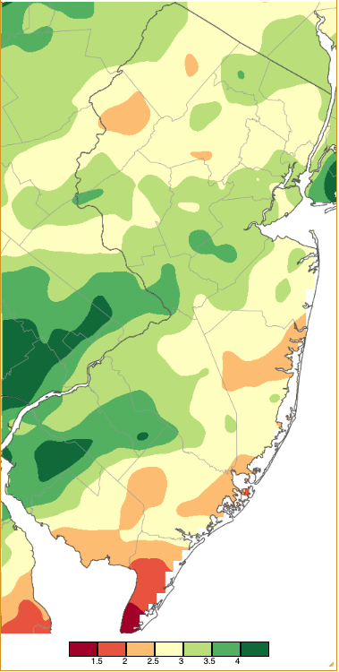 May 2026 precipitation across New Jersey based on a PRISM (Oregon State University) analysis generated using NWS Cooperative, CoCoRaHS, NJWxNet, and other professional weather station observations from 8 AM on April 30th to 8 AM on May 31st.