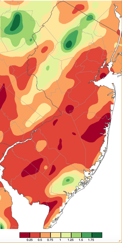 Figure 9. Precipitation across New Jersey from 8 AM on May 26th through 8 AM May 28th based on a PRISM (Oregon State University) analysis generated using NWS Cooperative, CoCoRaHS, NJWxNet, and other professional weather station observations. Precipitation across New Jersey from 8 AM on May 26th through 8 AM May 28th based on a PRISM (Oregon State University) analysis generated using NWS Cooperative, CoCoRaHS, NJWxNet, and other professional weather station observations.