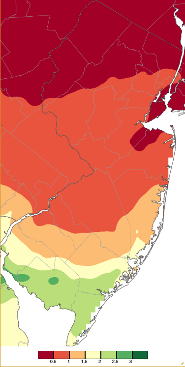 Figure 8. Precipitation across New Jersey from 8 AM on May 27th through 8 AM May 29th based on a PRISM (Oregon State University) analysis generated using NWS Cooperative, CoCoRaHS, NJWxNet, and other professional weather station observations. Precipitation across New Jersey from 8 AM on May 27th through 8 AM May 29th based on a PRISM (Oregon State University) analysis generated using NWS Cooperative, CoCoRaHS, NJWxNet, and other professional weather station observations.