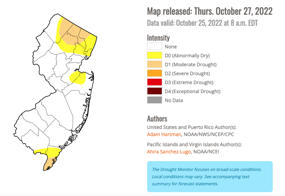 Figure 9. New Jersey portion of the U.S. Drought Monitor map for October 25th. New Jersey portion of the U.S. Drought Monitor map for October 25th.