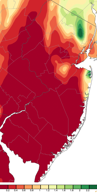 Figure 7. Precipitation across New Jersey from 8 AM on October 5th through 8 AM October 8th based on a PRISM (Oregon State University) analysis generated using NWS Cooperative, CoCoRaHS, NJWxNet, and other professional weather station observations. Precipitation across New Jersey from 8 AM on October 5th through 8 AM October 8th based on a PRISM (Oregon State University) analysis generated using NWS Cooperative, CoCoRaHS, NJWxNet, and other professional weather station observations.
