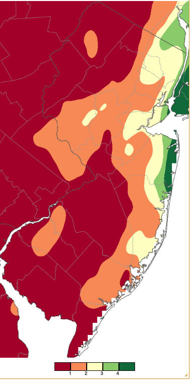 Figure 9. Precipitation across New Jersey from 8 AM on September 28th through 8 AM September 30th based on a PRISM (Oregon State University) analysis generated using NWS Cooperative, CoCoRaHS, NJWxNet, and other professional weather station observations. Precipitation across New Jersey from 8 AM on September 28th through 8 AM September 30th based on a PRISM (Oregon State University) analysis generated using NWS Cooperative, CoCoRaHS, NJWxNet, and other professional weather station observations.
