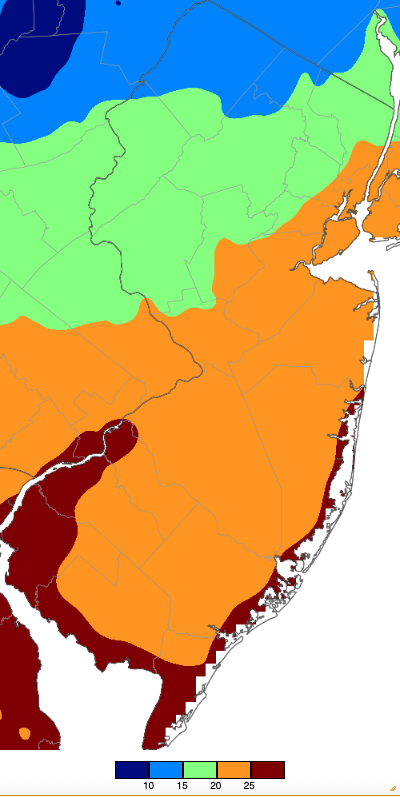 Extreme minimum temperatures during spring 2026 based on a PRISM (Oregon State University) analysis generated using NWS, NJWxNet, and other professional weather stations.