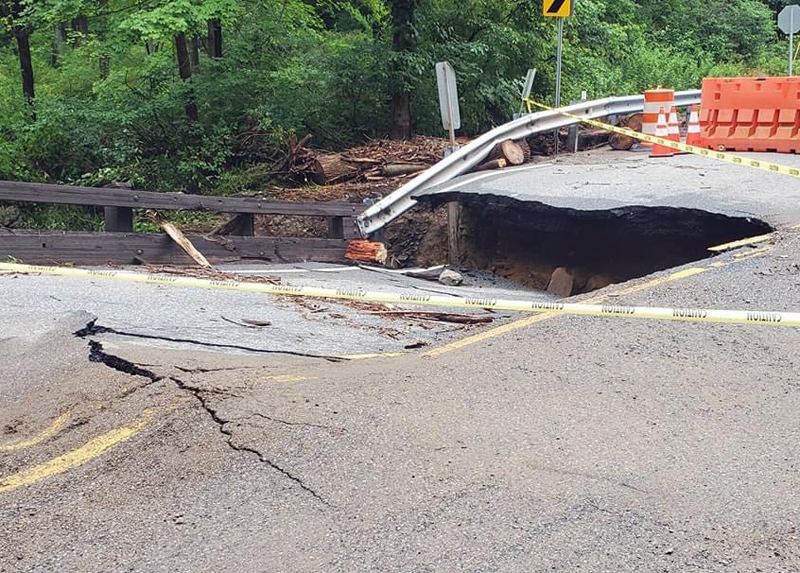 The aftermath of flash flooding in Warren County on July 16th as seen along Brass Castle Creek on Harmony Brass Castle Road by Hartsman Corner Road, Washington Township. Photo courtesy of L. Schwartz. The aftermath of flash flooding in Warren County on July 16th as seen along Brass Castle Creek on Harmony Brass Castle Road by Hartsman Corner Road, Washington Township.