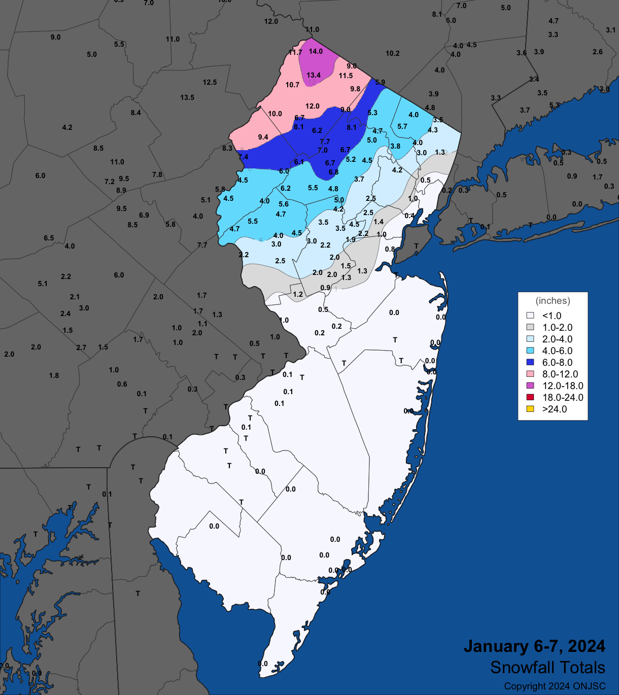 Figure 3. Snowfall from mid-day on January 6th through the morning of January 7th. Observations are from CoCoRaHS, NWS Cooperative Observer, and NWS Spotter reports. Snowfall from mid-day on January 6th through the morning of January 7th. Observations are from CoCoRaHS, NWS Cooperative Observer, and NWS Spotter reports.