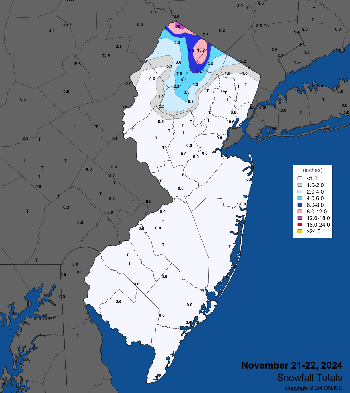 Figure 6. Snowfall from the evening of November 21st through the morning of November 22nd. Observations are from CoCoRaHS, NWS Cooperative Observer, and NWS Spotter reports. Snowfall from the evening of November 21st through the morning of November 22nd. Observations are from CoCoRaHS, NWS Cooperative Observer, and NWS Spotter reports.
