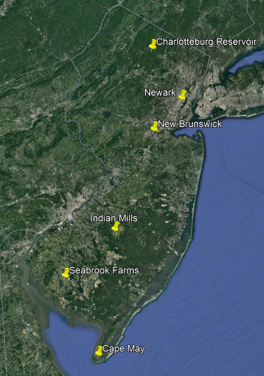 Figure 1. The six NJ COOP stations used in this study. Station map