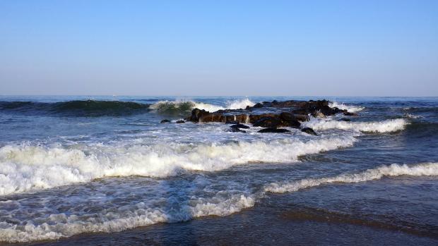 Hazardous surf along the beach in Belmar (Monmouth County) on August 25. (Photo credit: Doug Robinson) Surf photo
