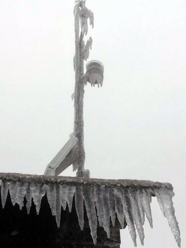Heavy ice accretion encases the High Point Monument NJWxNet station on December 31st, following freezing rain on December 30th. Photo courtesy of Nick Stefano. Freezing rain photo