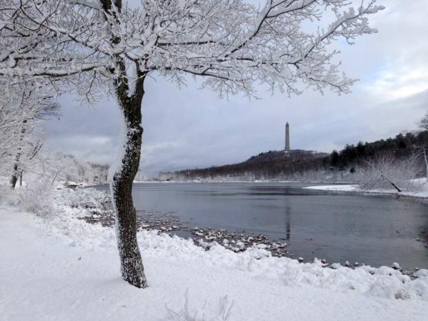 A snowy scene at High Point Monument (Sussex County) on November 20 after a 6.5" snowfall (photo by Shawn Viggiano). Snow photo