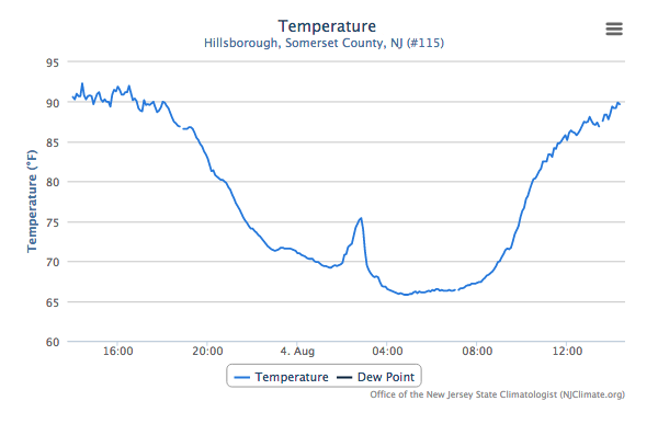Figure 1. Hillsborough temperature time series from August 4th, 2015. Hillsborough temperature graph