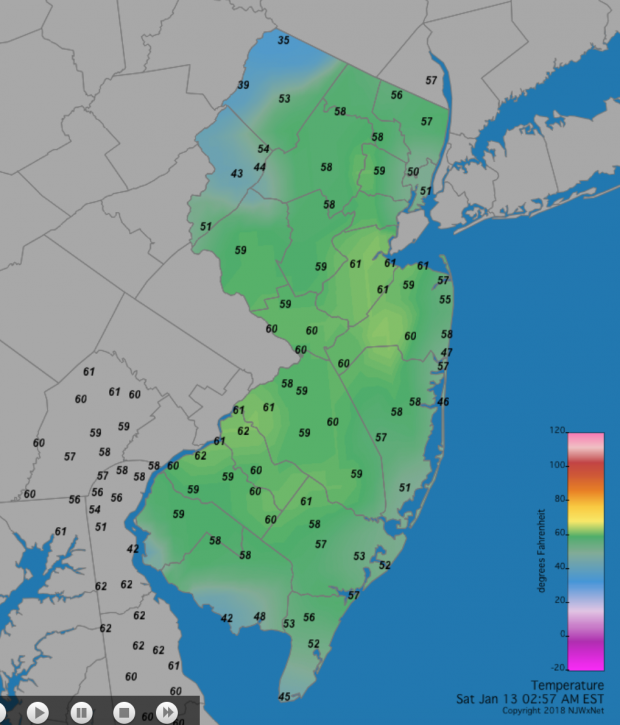 Figure 1. Statewide temperatures at 2:57AM on January 13th. Statewide temperatures at 2:57AM on January 13th