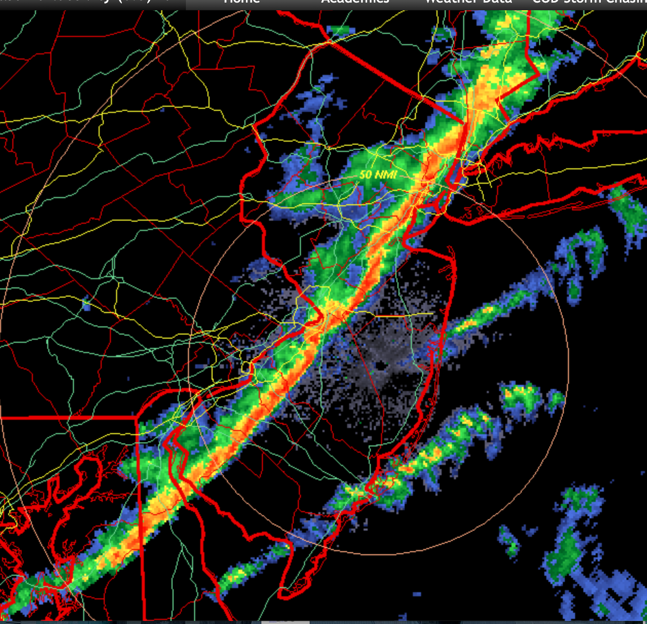 Figure 5. Radar image showing a squall line moving across the state at 6:24 AM on February 18th. Courtesy of the College of DuPage. Radar image showing a squall line moving across the state at 6:24 AM on February 18th. Courtesy of the College of DuPage.