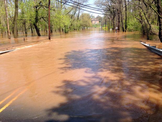 River flooding along the Landing Lane Bridge access road in Johnson Park in Piscataway, May 1, 2014 Flooding photo