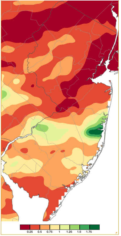 Figure 3. Rainfall from approximately 7 AM on May 26th to 7 AM on May 27th based on a PRISM (Oregon State University) analysis generated using NWS Cooperative and CoCoRaHS observations. Note the scale in inches at the bottom of the figure. Rainfall from approximately 7 AM on May 26th to 7 AM on May 27th based on an analysis generated using NWS Cooperative and CoCoRaHS observations