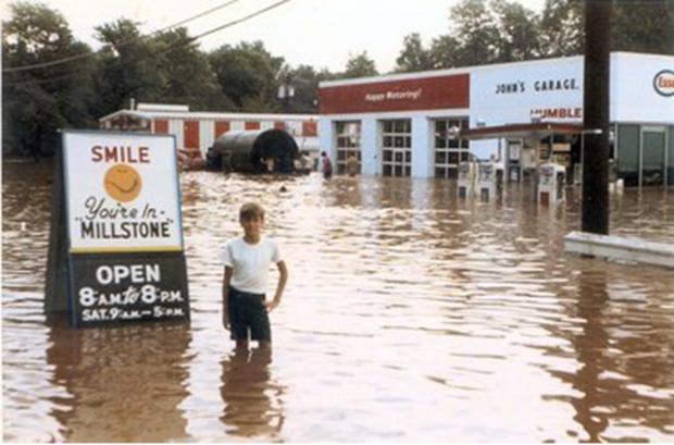 Flooding along the Millstone River in Millstone associated with Tropical Storm Doria in 1971. Doria flooding photo