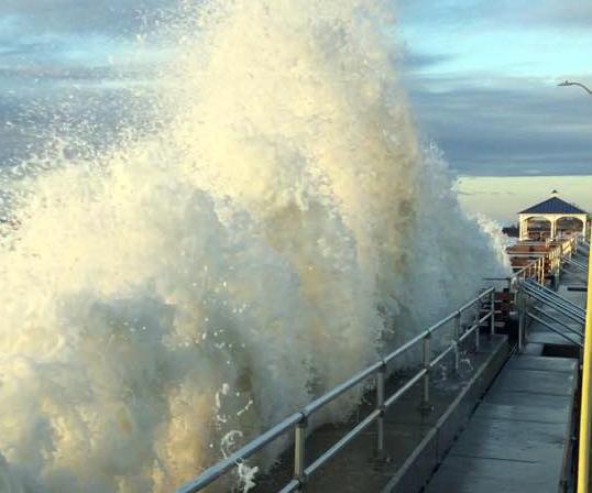 Waves lash the sea wall in North Wildwood (Cape May County) on the morning of October 11th. Photo by <a href="https://www.facebook.com/268155922823/photos/a.10151282066282824/10155749191477824/?type=3&theater" target="new">North Wildwood Recreation and Tourism</a>.