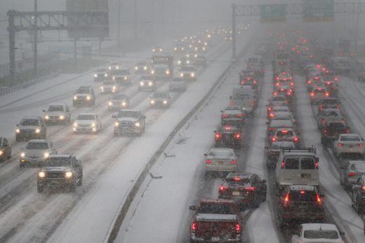 Snow slows traffic to a crawl on Route 46 in Totowa (Passaic County) during the afternoon of November 15. Photo by Chris Pedota/NorthJersey.com. Snow-covered highway