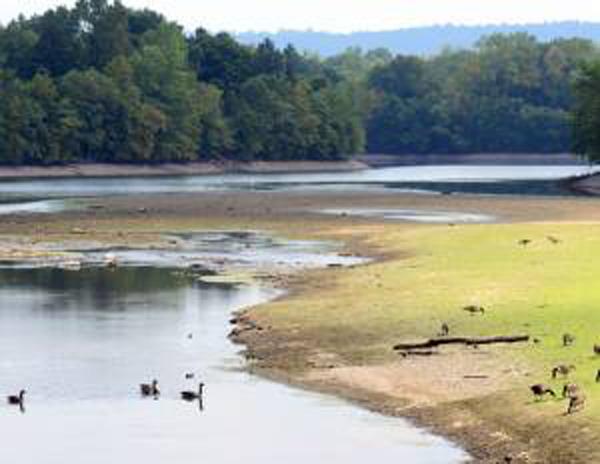 "Water levels in the Oradell Reservoir (Bergen County) have been dropping steadily, leading to requests for voluntary water conservation (Photo by Tariq Zehawi/North Jersey Media Group) Dry Reservior