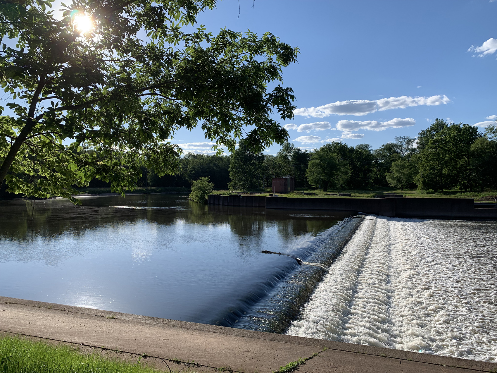 A weir immediately downstream of the confluence of the Raritan and Millstone rivers in Somerset County on June 16th, as taken from the towpath of the Delaware-Raritan Canal. Photo by Dave Robinson. A weir immediately downstream of the confluence of the Raritan and Millstone rivers in Somerset County on June 16th, as taken from the towpath of the Delaware-Raritan Canal