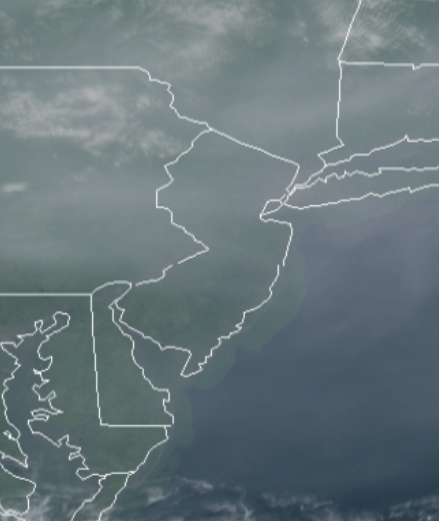 Figure 10. A close-up view of the smoky skies over New Jersey and surrounding areas at 10:55 AM EDT on July 20, 2021 (image courtesy of NOAA). A close-up satellite view of the smoky skies over New Jersey and surrounding areas at 10:55 AM EDT on July 20, 2021