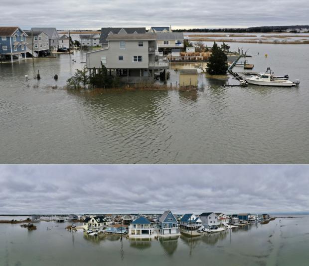 Figure 6. Drone photos of tidal flooding in the vicinity of Tuckerton (Ocean) near the morning high tide on December 17th. Photos courtesy of Life on the Edge Drones. Drone photos of tidal flooding near the morning high tide on December 17th
