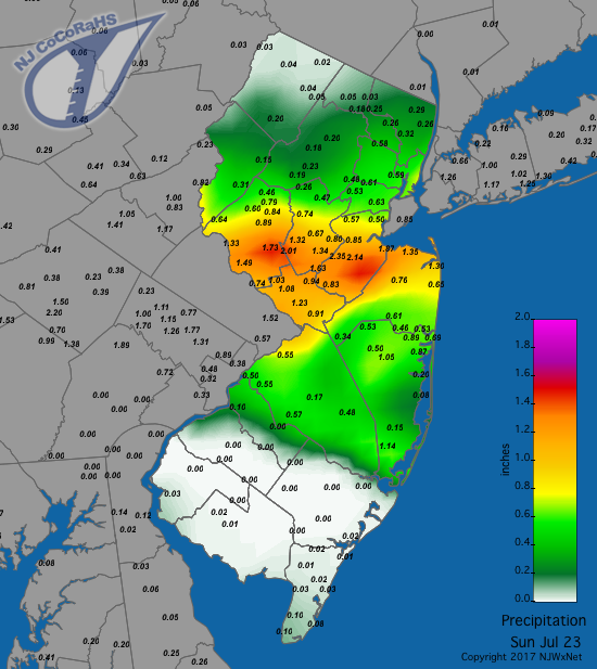Figure 4. Rainfall from the morning of July 22nd to morning of July 23rd. Rainfall map from the morning of July 22nd to morning of July 23rd.