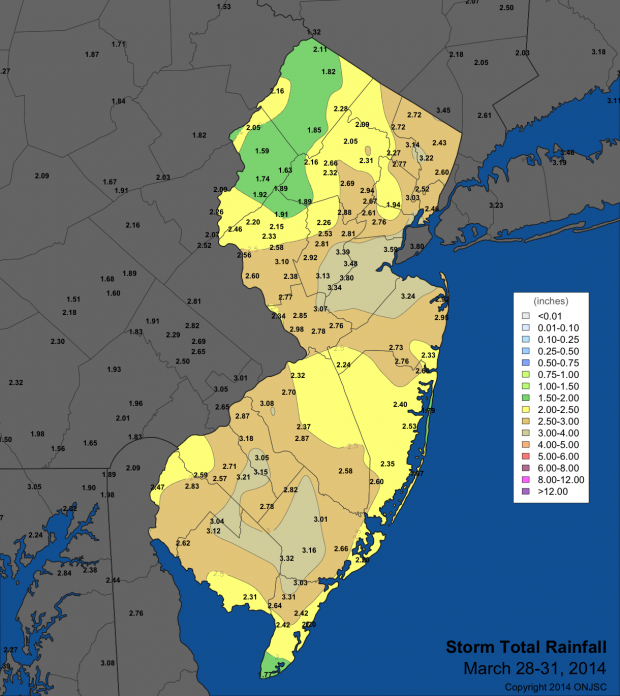 Figure 4. Rainfall totals from March 28-31, 2014. Rainfall totals from March 28-31, 2014.