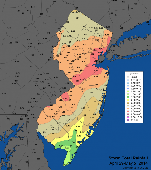 Rainfall totals for April 29-May 2, 2014 Precipitation Map