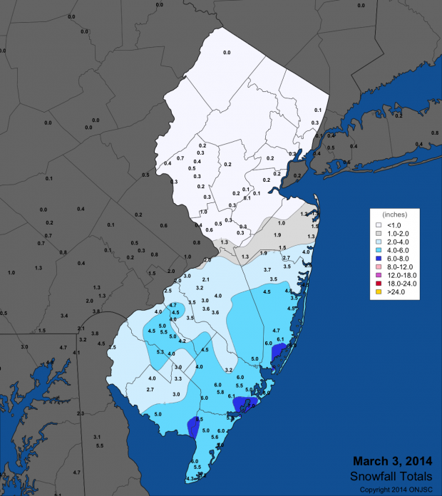 Figure 1. Snowfall totals from March 3, 2014. Snowfall totals from March 3, 2014.