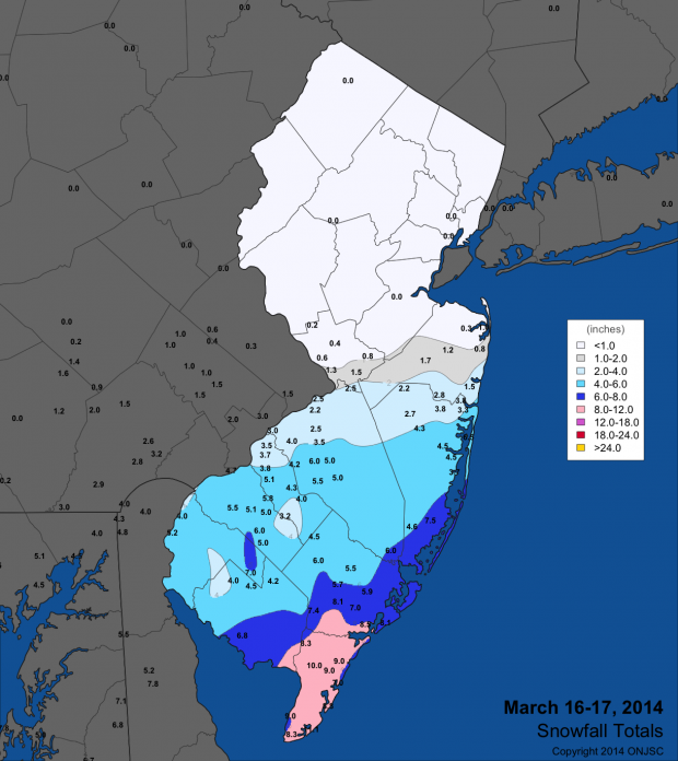 Figure 2. Snowfall totals from March 16-17, 2014. Snowfall totals from March 16-17, 2014.