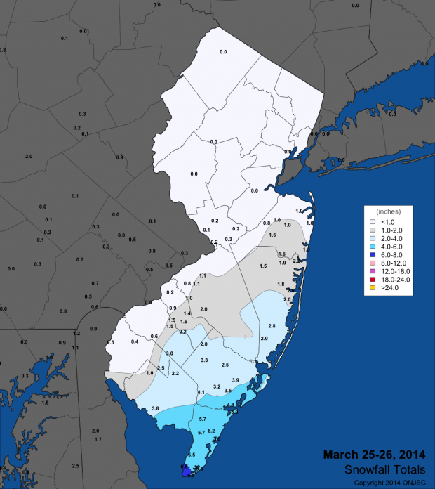 Figure 3. Snowfall totals from March 25-26, 2014. Snowfall totals from March 25-26, 2014.