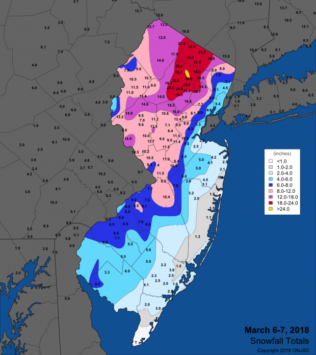Figure 1. Snowfall totals for March 6–7. Snowfall map from March 6th-7th