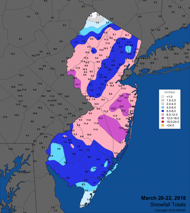 Figure 2. Snowfall totals for March 20–22. Snowfall map from March 20th-22nd
