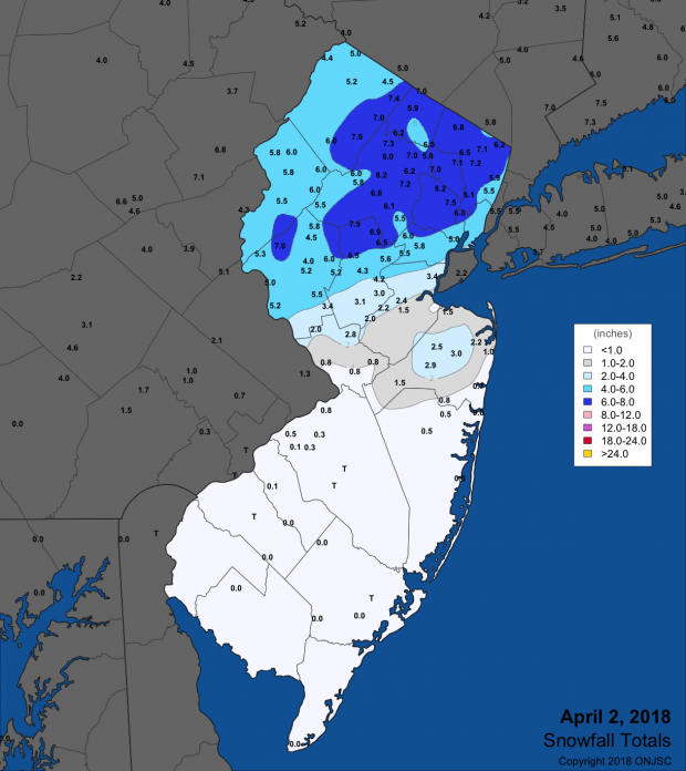 Figure 1. Snowfall totals for April 2nd. Snowfall map from April 2