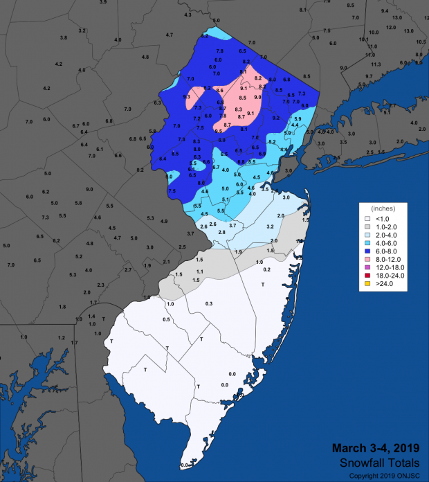 Figure 3. Snowfall from the afternoon of March 3rd to the predawn hours of the 4th Observations are from CoCoRaHS stations, NWS Coop and NWS spotter reports. Snowfall map for March 3rd-4th