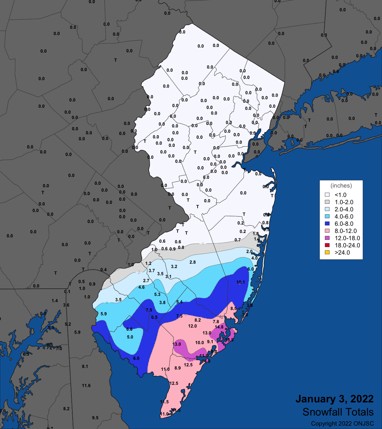 Figure 3. Snowfall on January 3rd. Observations are from CoCoRaHS, NWS Cooperative Observer, and NWS Trained Spotter reports. Snowfall on January 3rd. Observations are from CoCoRaHS, NWS Cooperative Observer, and NWS Trained Spotter reports.