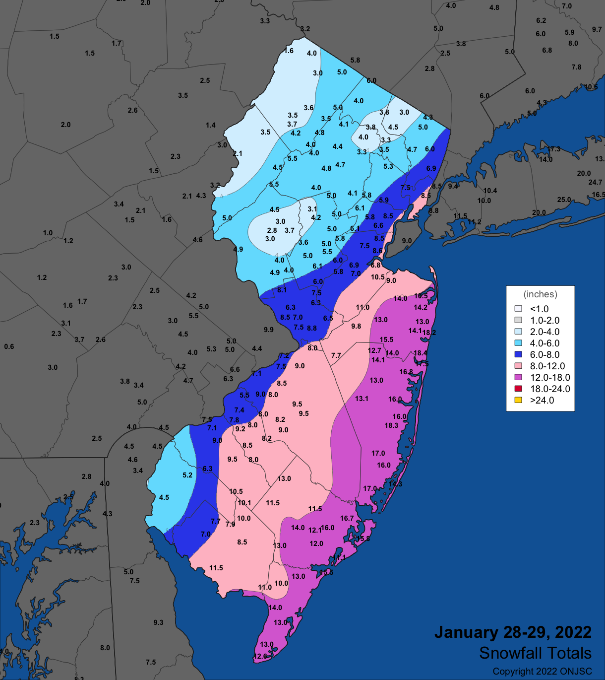 Figure 8. Snowfall on January 28th–29th. Observations are from CoCoRaHS, NWS Cooperative Observer, and NWS Trained Spotter reports. Snowfall on January 28th–29th. Observations are from CoCoRaHS, NWS Cooperative Observer, and NWS Trained Spotter reports.